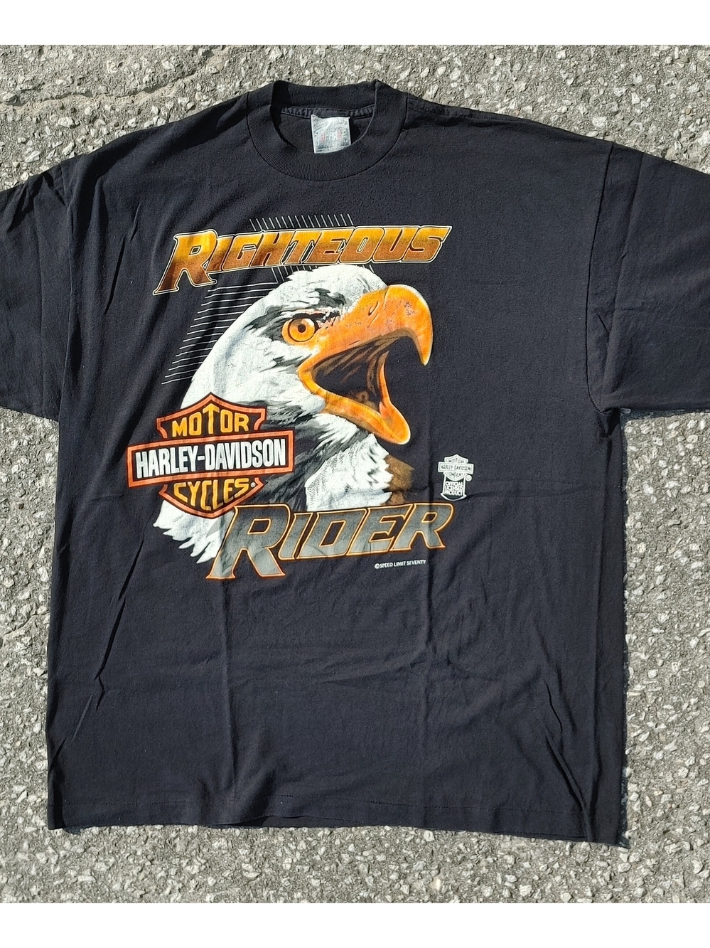 Vtg 80s Harley Davidson Righteous Rider Tee Speed Limit Seventy Single Stitch XL